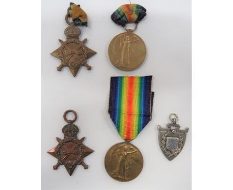 Two WW1 Broken Medal Trios consisting 1914/15 Star and Victory medal named "7-3049 Pte W Gray North'd Fus" ... Similar pair n