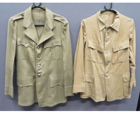 WW2 Colonial French Tropical Tunic khaki, fine cord material, single breasted, open collar tunic. &nbsp;Pleated chest and low