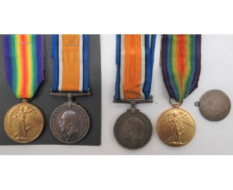 Two WW1 Infantry Medal Pairs consisting silver War medal and Victory medal named ""28269 Pte L Wallis W York R"" ... Similar 