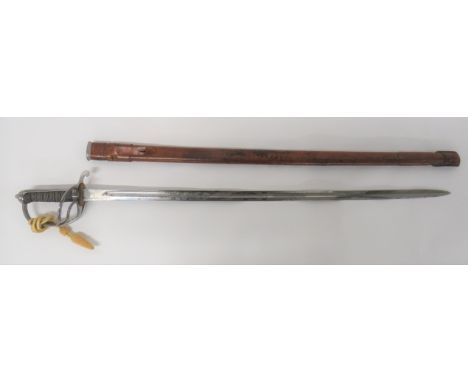 Royal Artillery Officer's Attributed Sword By Hawkes &amp; Co 35 inch, single edged blade with large fuller. &nbsp;Etched flo