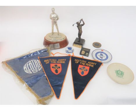 Small Selection of Military Trophies consisting pewter figure. &nbsp;The base with cast QC Army Physical Training Corps badge