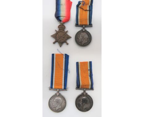 WW1 Infantry Medals consisting 1914/15 Star and silver War medal named ""11891 Pte W Dickinson Durh. LI"" ... Two WW1 silver 