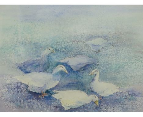 Chris Drew (20thC). Geese, watercolour, signed, 26.5cm x 36.5cm, and two other works titled Through the Gate, Windermere. (3)