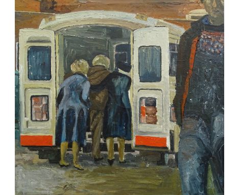 Noel R. Brannan (1921-2001). Community bus, oil on canvas, titled verso, 61cm x 63cm. 