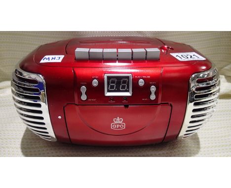 Red GPO PCD299 3-in-1 FM/AM Radio, CD and Cassette player, boxed. P&amp;P Group 1 (£14+VAT for the first lot and £1+VAT for s