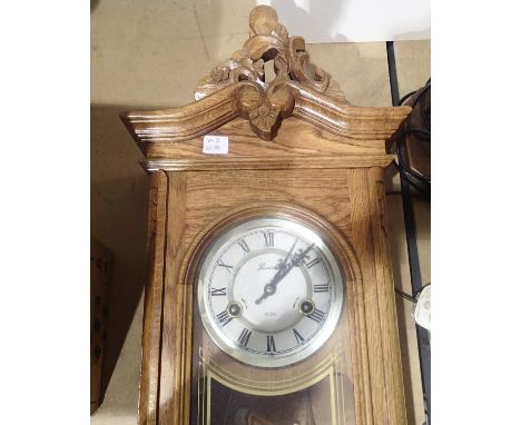 Oak cased 31 day Lincoln wall clock, H: 74 cm. Not available for in-house P&amp;P, contact Paul O'Hea at Mailboxes on 01925 6