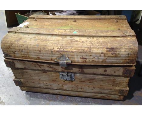 Antique tin travel trunk, 70 x 45 x 45 cm. Not available for in-house P&amp;P, contact Paul O'Hea at Mailboxes on 01925 65913