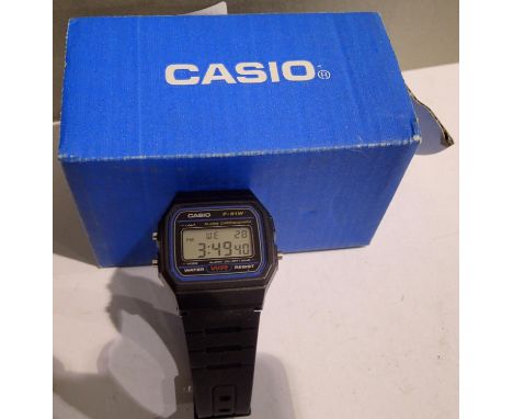 Casio; alarm/chronometer wristwatch with black body and strap, digital dial. P&amp;P Group 1 (£14+VAT for the first lot and £