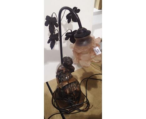 Bronzed figural table lamp with fitted glass shade, H: 51 cm. Not available for in-house P&amp;P, contact Paul O'Hea at Mailb