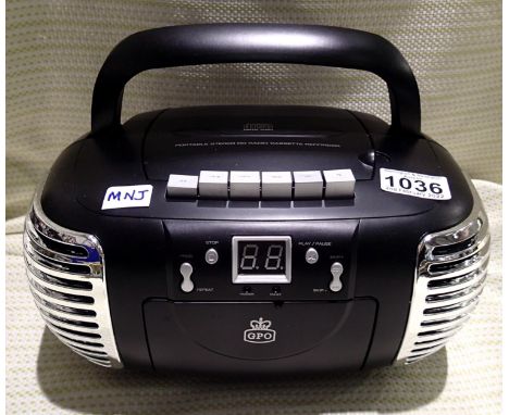 Black GPO PCD299 3-in-1 FM/AM Radio, CD and Cassette player, boxed. P&amp;P Group 2 (£18+VAT for the first lot and £3+VAT for