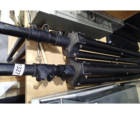Pair of black tubular steel speaker stands. Not available for in-house P&amp;P, contact Paul O'Hea at Mailboxes on 01925 6591