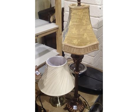 Tall bronzed lamp, H: 85 cm, and a further lamp. Not available for in-house P&amp;P, contact Paul O'Hea at Mailboxes on 01925