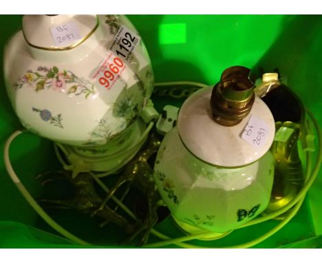 Two Aynsley ceramic table lamps and a small selection of brassware. Not available for in-house P&amp;P, contact Paul O'Hea at