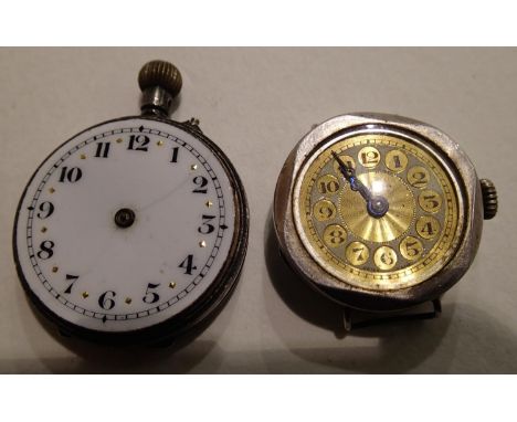 Antique silver cased fob watch and a silver cased ladies wristwatch, both at fault. P&amp;P Group 1 (£14+VAT for the first lo