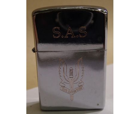 SAS engraved windproof lighter. P&amp;P Group 1 (£14+VAT for the first lot and £1+VAT for subsequent lots) 