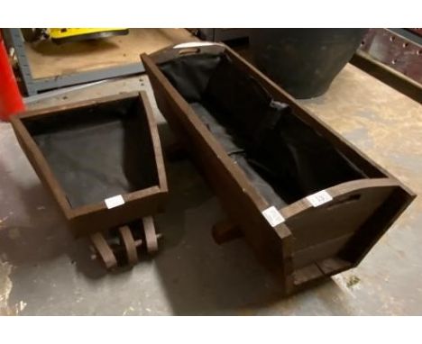 Small wood wheel barrow planter with trough planter, 85 x 35 cm. Not available for in-house P&amp;P, contact Paul O'Hea at Ma