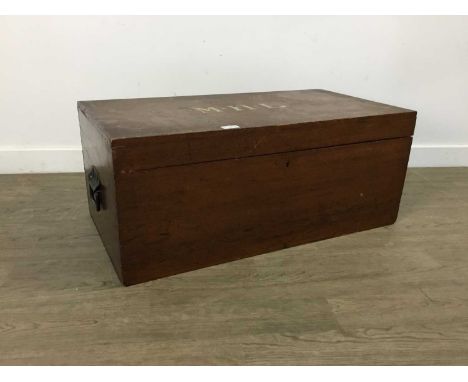 EARLY 20TH CENTURY WOOD TRUNK,along with a vintage suitcase and another trunk (3)