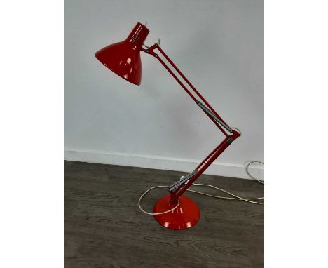 ANGLEPOISE TYPE DESK LAMP BY THOUSAND AND ONE LAMPS LTD, OF LONDON,in red, 110cm high