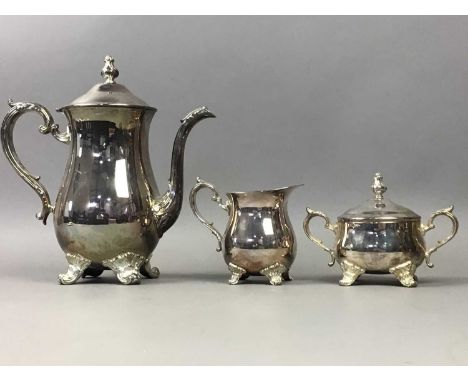 SILVER PLATED TEA SERVICE,along with three Royal Worcester figures and a Coalport figure