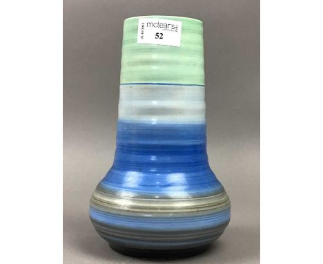 SHELLY POTTERY VASE,of gourd form, graduated blue tones, 23cm high, along with another gourd vase, four further vases includi