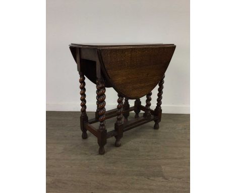OAK GATE LEG TABLE,on spiral column supports, 74cm wide
