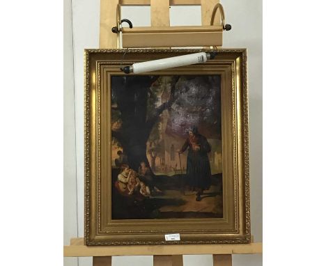 BRITISH SCHOOL,FIGURES BENEATH A TREE,oil on metal panel, in a gilt frame,53cm x 44cm overall
