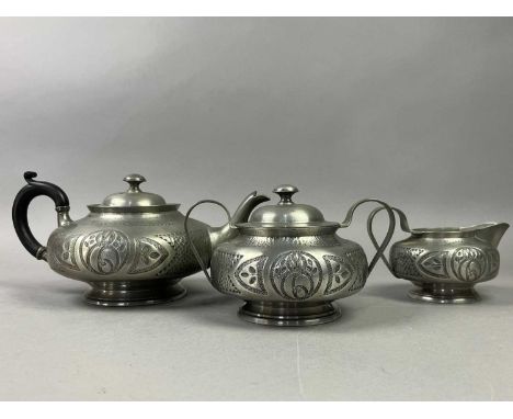 PEWTER FIVE PIECE TEA AND COFFEE SERVICE,along with a caddy and bowl (7)