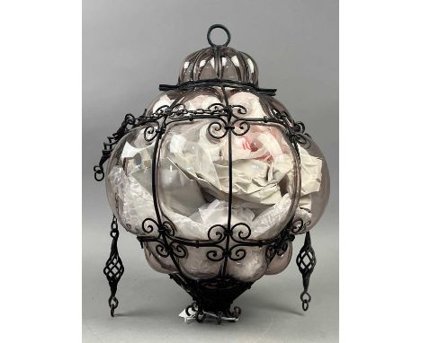 GLASS CEILING LIGHT,along with a green glass bottle (2)