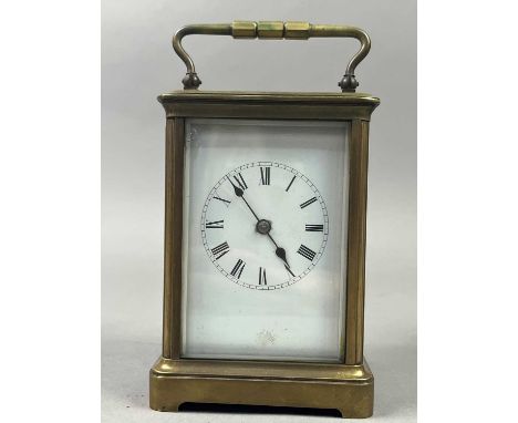 EARLY 20TH CENTURY BRASS CARRIAGE CLOCK,18cm high including swing handle, along with a Victorian mapel cased clock (2)Wood ca