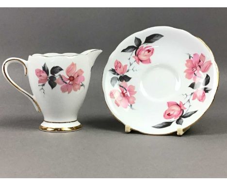 GLADSTONE COFFEE SERVICE,with floral and gilt decoration, comprising coffee pot, six cups, six saucers, sugar and cream, alon