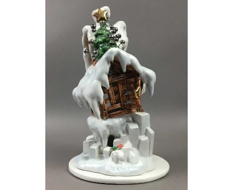 CHRISTMAS TEA LIGHT WITH STAND,33cm high, together with other Christmas figures