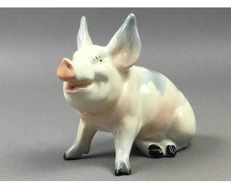 BESWICK MODEL PIG AND PIGLET,the pig 12cm long, along with five ceramic dogs (7)