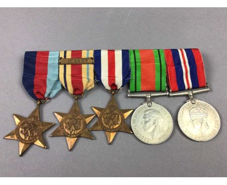 SET OF WWII MEDALS,comprising War and Defence Medals, 1939-45, France and Germany and Africa Stars, latter with 1st Army bar