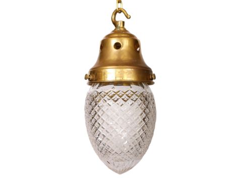 An Edwardian cut glass light pendant with brass mount, height 26cm
***CONDITION REPORT***Good condition, requires rewiring
&n