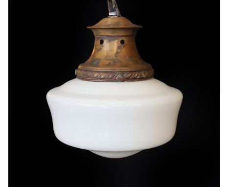 A 1930s English copper ceiling light with opaque glass shade, height 30cm
***CONDITION REPORT***Good condition, requires wiri