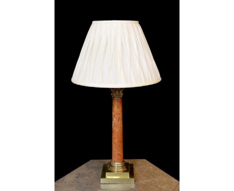 An Edwardian gilt brass and rouge marble Corinthian column table lamp, height 52cm
***CONDITION REPORT***Some oxidisation, re