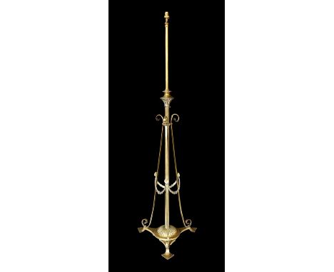 A late 19th century English brass telescopic lamp standard, height 146cm. width of base 43cm.
***CONDITION REPORT***Good rest