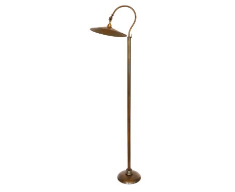 An Edwardian style bronzed metal telescopic lamp standard with adjustable shade, height 169cm
***CONDITION REPORT***Good cond