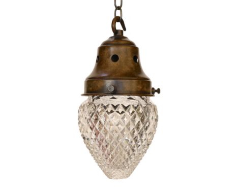 A 1920's English bronzed metal and cut glass light pendant, height 22cm
***CONDITION REPORT***Very good condition, requires r
