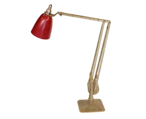 A 1950s Hardil Horstmann grey painted anglepoise lamp with red metal shade, height 52cm
***CONDITION REPORT***Light wear to t