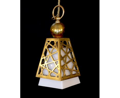 An early 20th century style brass and opaque glass light pendant, height 21cm
***CONDITION REPORT***Good condition recently r