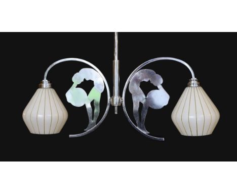 An 1950s English nickel plated twin branch light fitting with opaque glass shades, height 35cm. width 60cm
***CONDITION REPOR