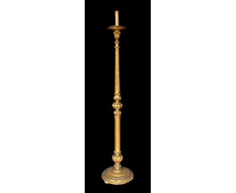 A 20th century English giltwood torchere lamp standard, height 158cm. diameter of base 33cm.
***CONDITION REPORT***Honest unt