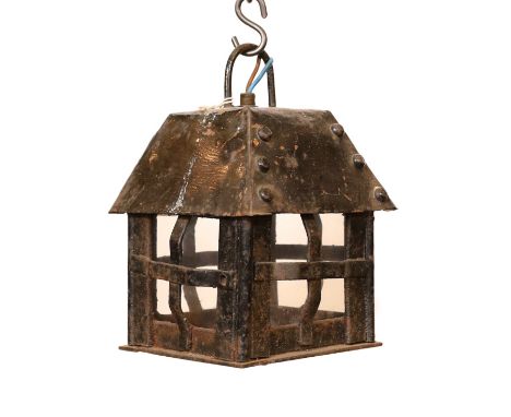 An early 20th century English wrought iron lantern with later clear glass panels, height 24cm. width 15cm
***CONDITION REPORT