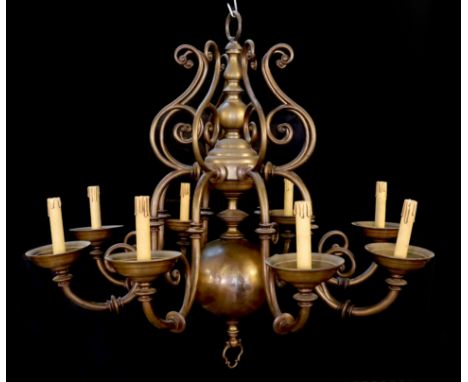 An early 20th century 17th century Dutch style brass eight light chandelier, height 82cm width 82cm
***CONDITION REPORT***Lig
