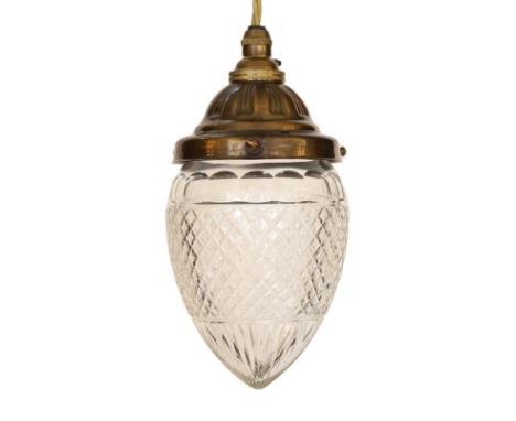 A 1920's English bronzed metal and cut glass light pendant, height 22cm
***CONDITION REPORT***Very good condition, recently r