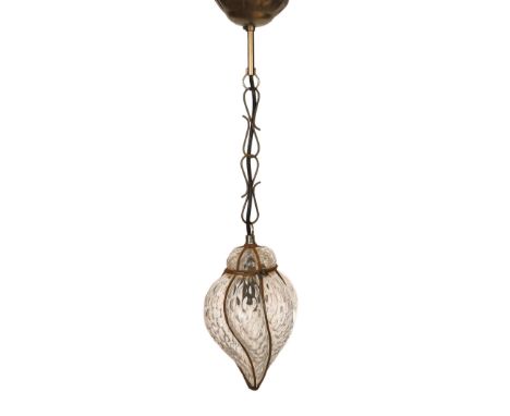An Italian blown glass and metal light pendant, height including chains 54cm
***CONDITION REPORT***Metal oxidised otherwise g