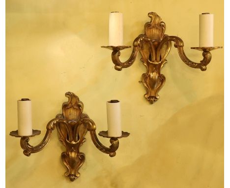 A pair of late 19th century French ormolu twin branch wall lights, height 21cm
***CONDITION REPORT***A little light rubbing, 