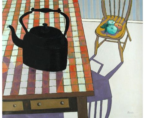 § John Pawle (British, 1915-2010) Kitchen Interior with kettle and chair with apples signed lower right "Pawle" oil on canvas