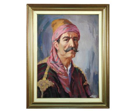 Wahib Bteddini (Lebanese, 1929-2011) Portrait of an Arab man signed lower right "W Bteddini / 1989" oil on canvas 59 x 44cm (